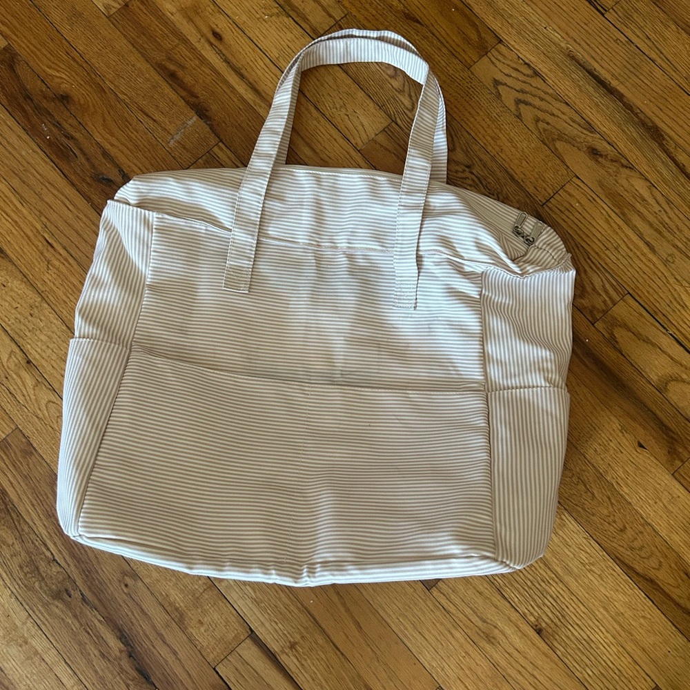 Striped Canvas Tote Bag in Light Beige and White